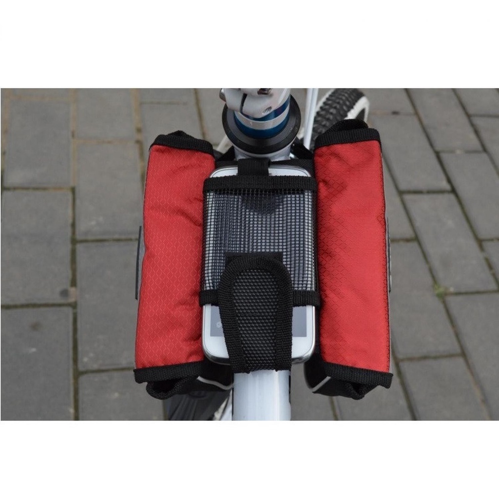 Tas Sepeda Waterproof Frame Bag Bike 2 Sisi Anti Air Warna Hitam Portable Gadget Smartphone