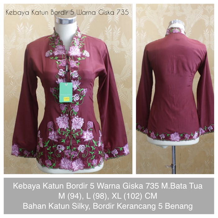 Kebaya wisuda Kebaya Katun Bordir 5 Warna Giska 735 Merah Bata Tua Berkualitas
