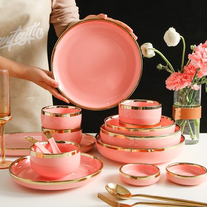 Piring set White Gold, pink gold, green gold, ungu gold Oriental Dining set 26pcs free box