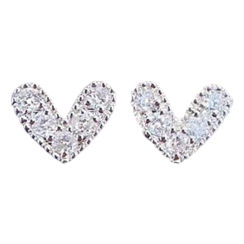 Anting Stud Bentuk V Hati Bahan Cubic Zirconia Warna Putih Serbaguna Untuk Wanita