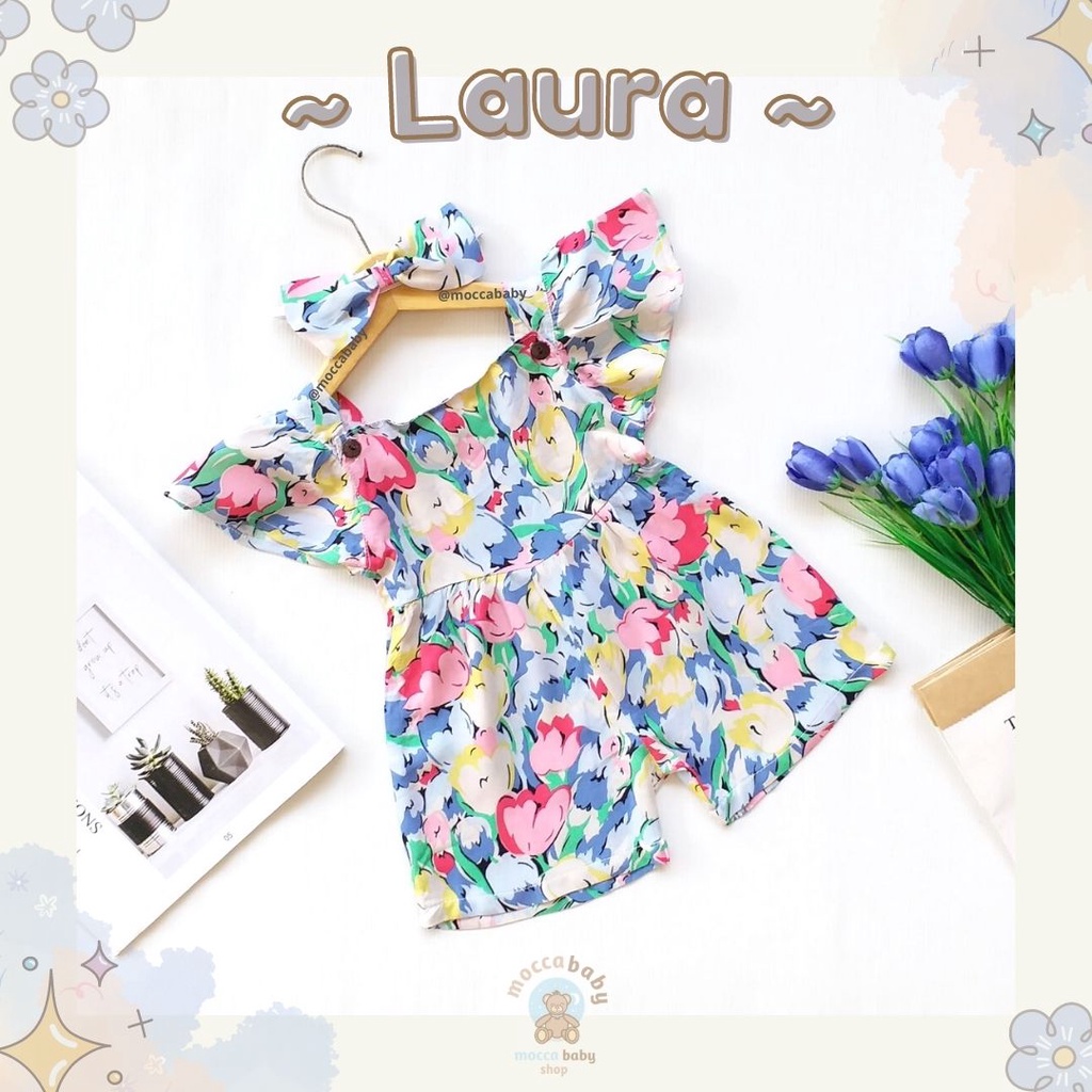 MBSS - BBB JUMPSUIT LAURA setelan anak perempuan jumper bayi motif bunga lucu free headband PART 2