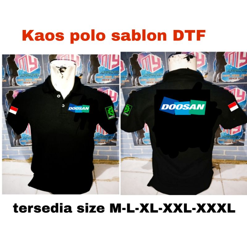 Kaos polo sablon DTF logo Doosan