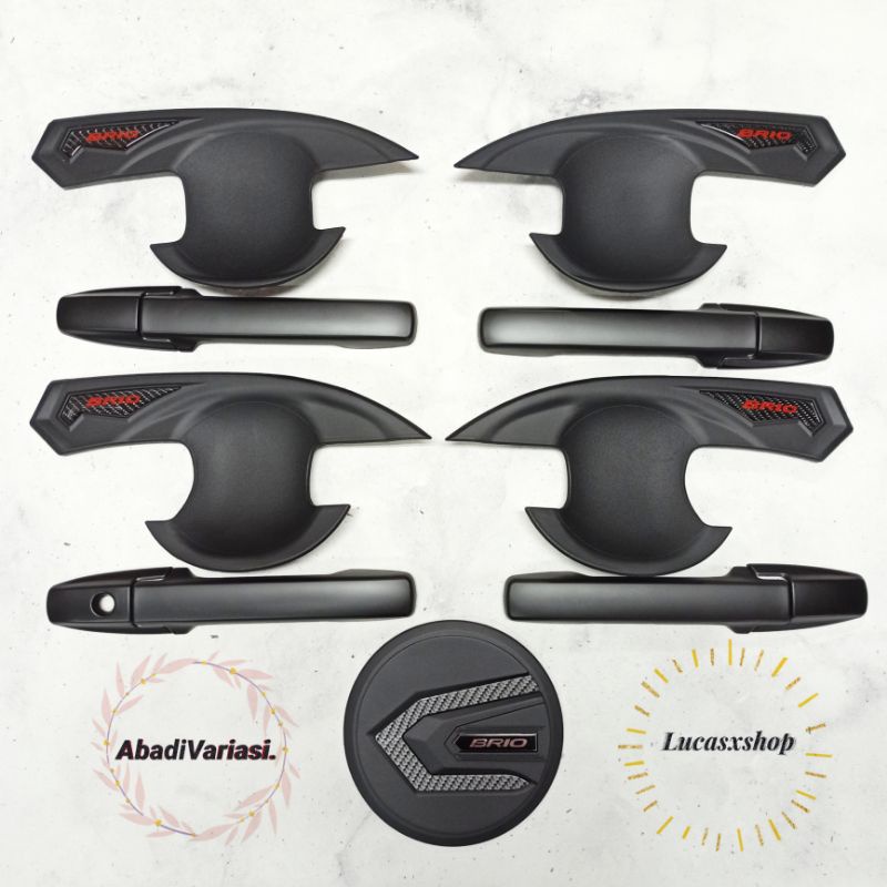 Paket Outer Handle Tank Cover Carbon Mobil Brio Hitam