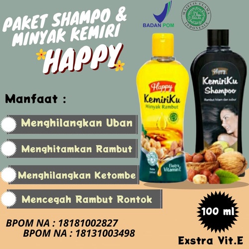 [COD] Happy Kemiriku Paket 2in1 Minyak Rambut dan Shampoo Penghilang Uban - 100 ml