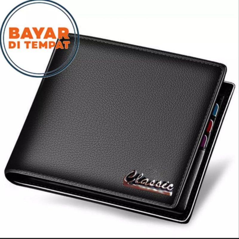 Dompet Pria BRANDED + Box Dompet Kulit Sintetis Lipat Murah Tebal-HITAM CLASIC