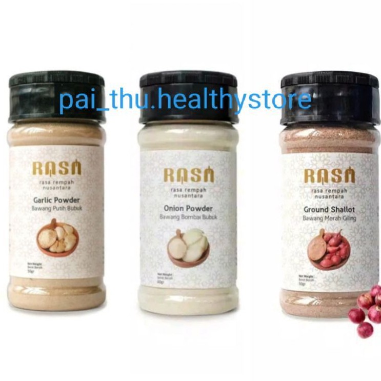 

Rasa Garlic/Shallot/Onion Powder - Bawang Putih/ Bawang Merah / Bawang Bombai @50gr /@60gr- Koepoe Koepoe Perisa Bawang Putih Bubuk@130gr/botol