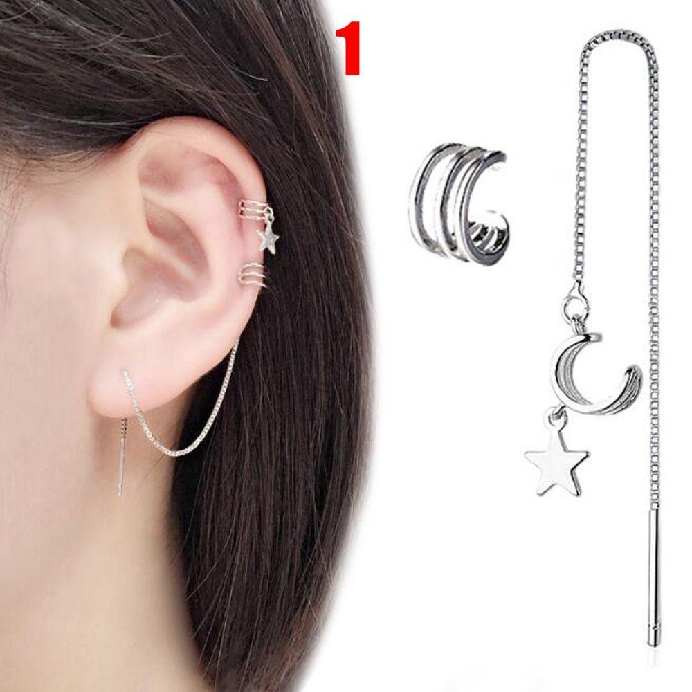 R-flower CZ Cuff Earrings Perhiasan Wanita Tanpa Tindik Berlian Imitasi Menjuntai Statement