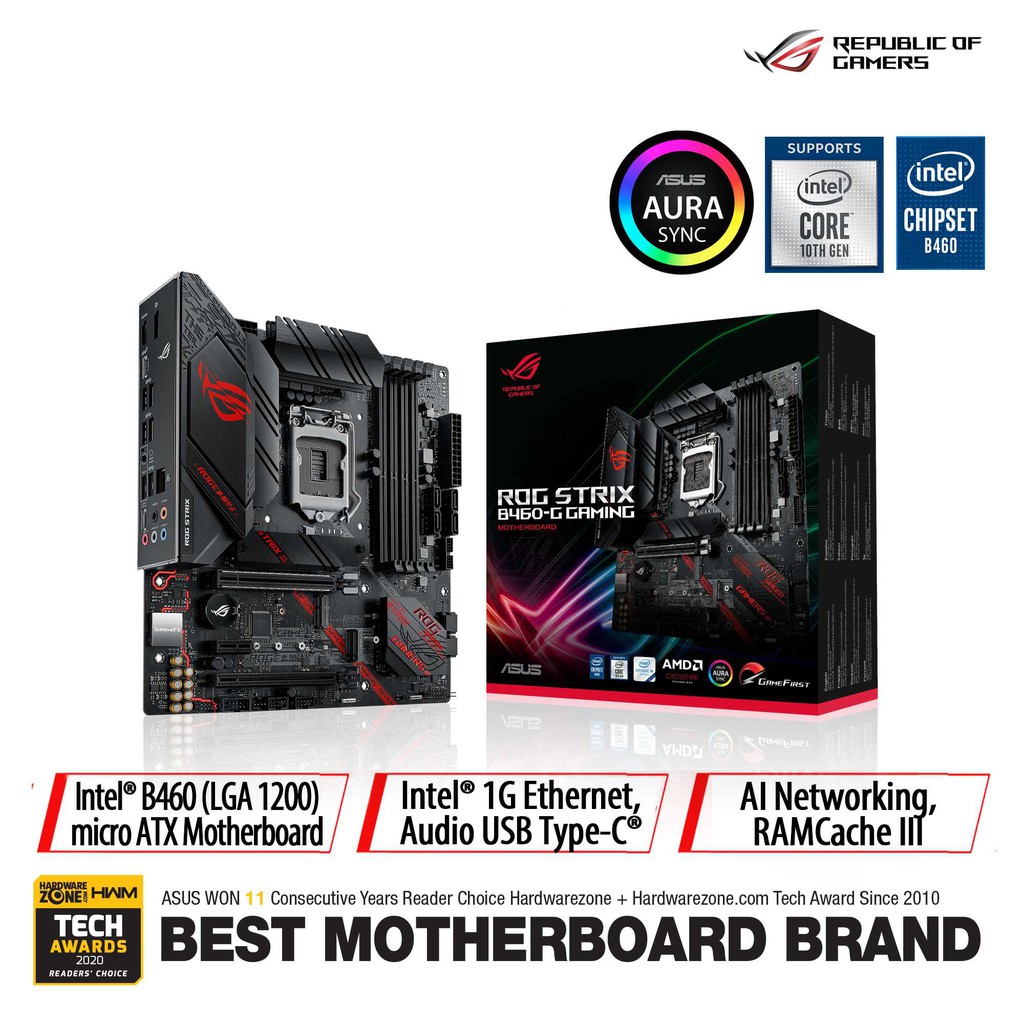 ASUS ROG STRIX B460-G GAMING LGA1200 mATX USB3.2 MOTHERBOARD INTEL