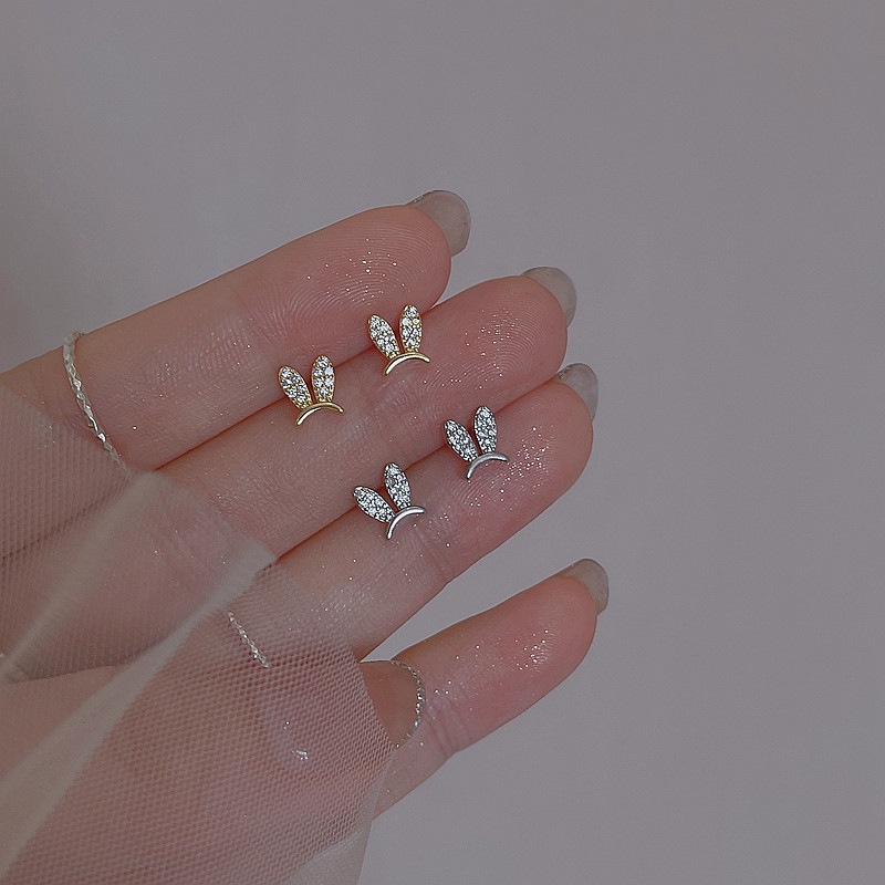 Anting Tusuk Sterling Silver 925 Desain Telinga Kelinci Hias Kristal / Berlian Imitasi Untuk Wanita