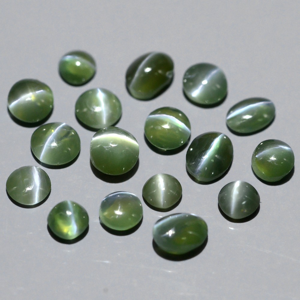 Lot 2.08tcw Round &amp; Oval Cabochon Natural Green Sharp Cat's Eye ALEXANDRITE AXD003