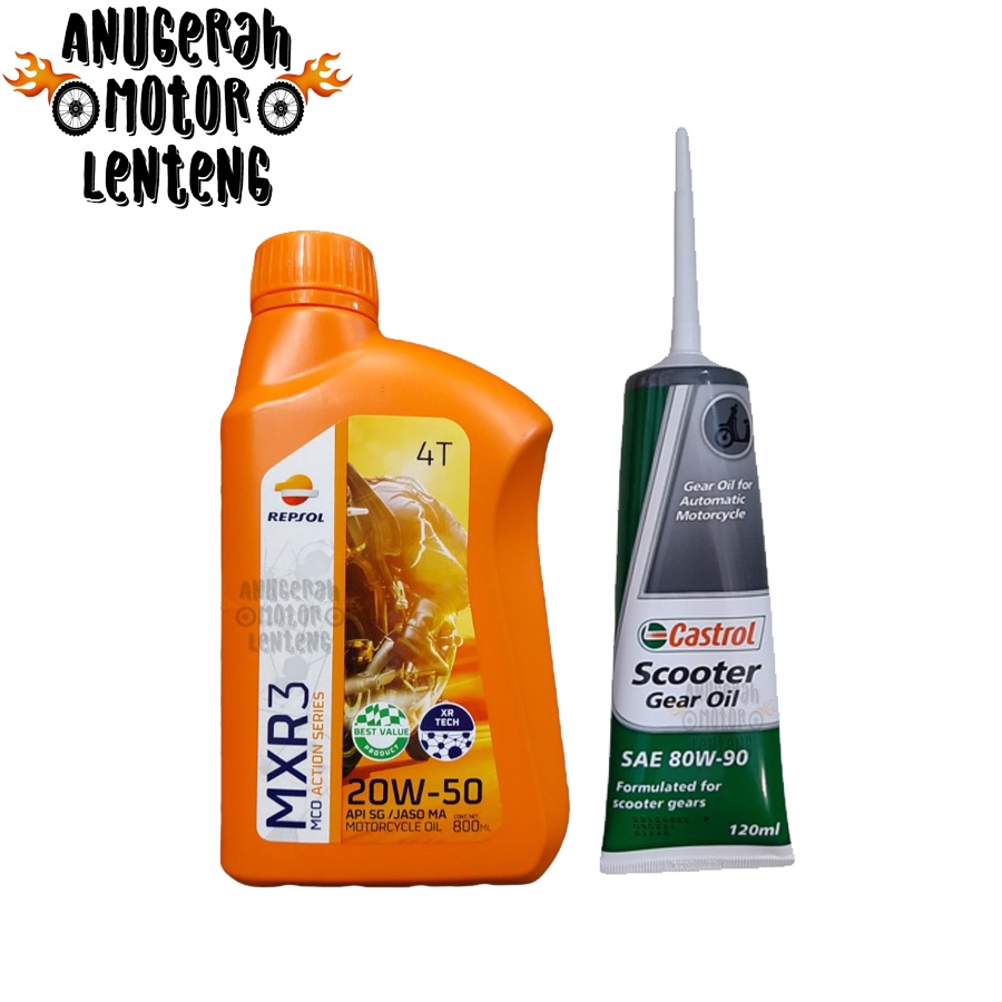 Paket Oli Mesin Repsol MXR3 4T 0,8L Dan Oli Gardan Castrol 120 ML