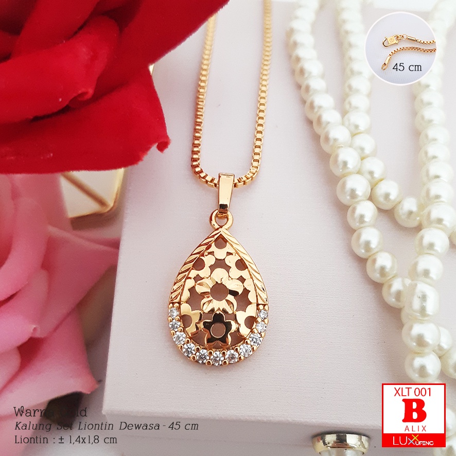 XLT 001 Kalung Itali Kotak Set Liontin Mata Zirkon Perhiasan Xuping Lapis Emas Luxx Xuping