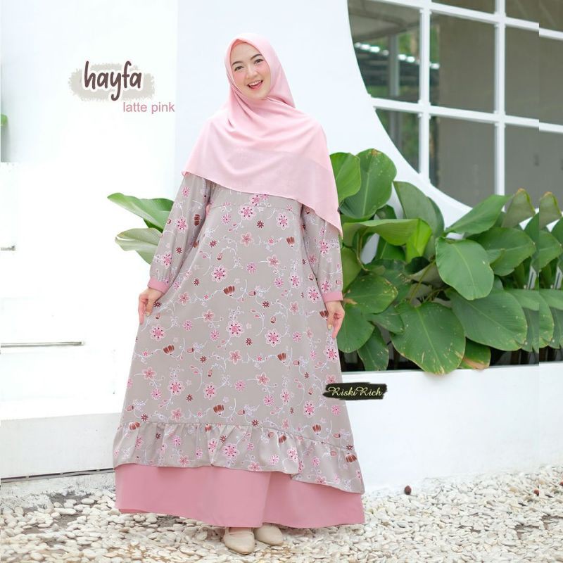 Gamis Motif Polos Kombinasi Syari Syar'i Murah Bahan Ballodior Gamis Hayfa by RiskiRich Riski Rich