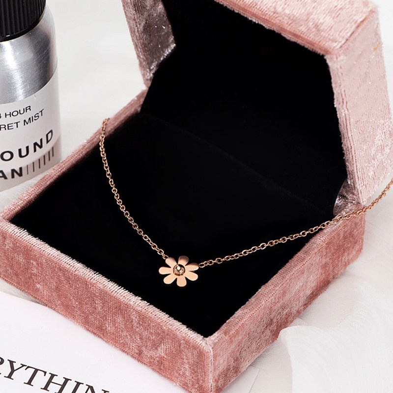 Kalung Titanium Bunga Daisy Wanita Anti Karat Korea Perhiasan Titanium Asli