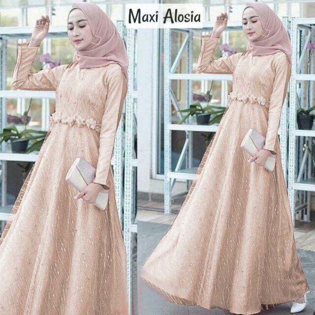 ws ARU ALOSIA brukat mutiara maxi dress gamis syari pakaian muslim wanita