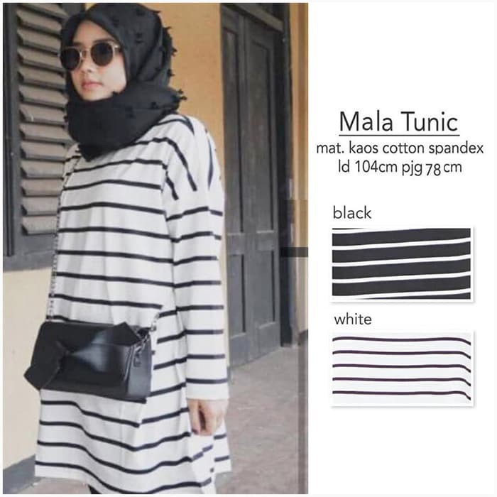 MALA TUNIC / Atasan wanita / Kaos Salur / kaos polos - Hitam free size