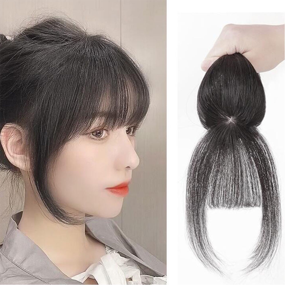 MXBEAUTY Natural Top Hair Bangs Invisible Hairpiece 3D Air Bangs Clip In Synthetic Hair Extensions With Toupee Full Cover High Temperature Fiber Fake Bangs/Multicolor