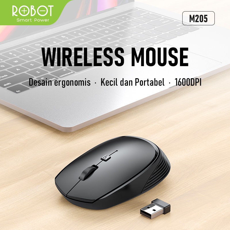 Mouse Wireless ROBOT M205 2.4G 1600DPI Receiver USB untuk PC Laptop-Garansi Resmi 1 Tahun original