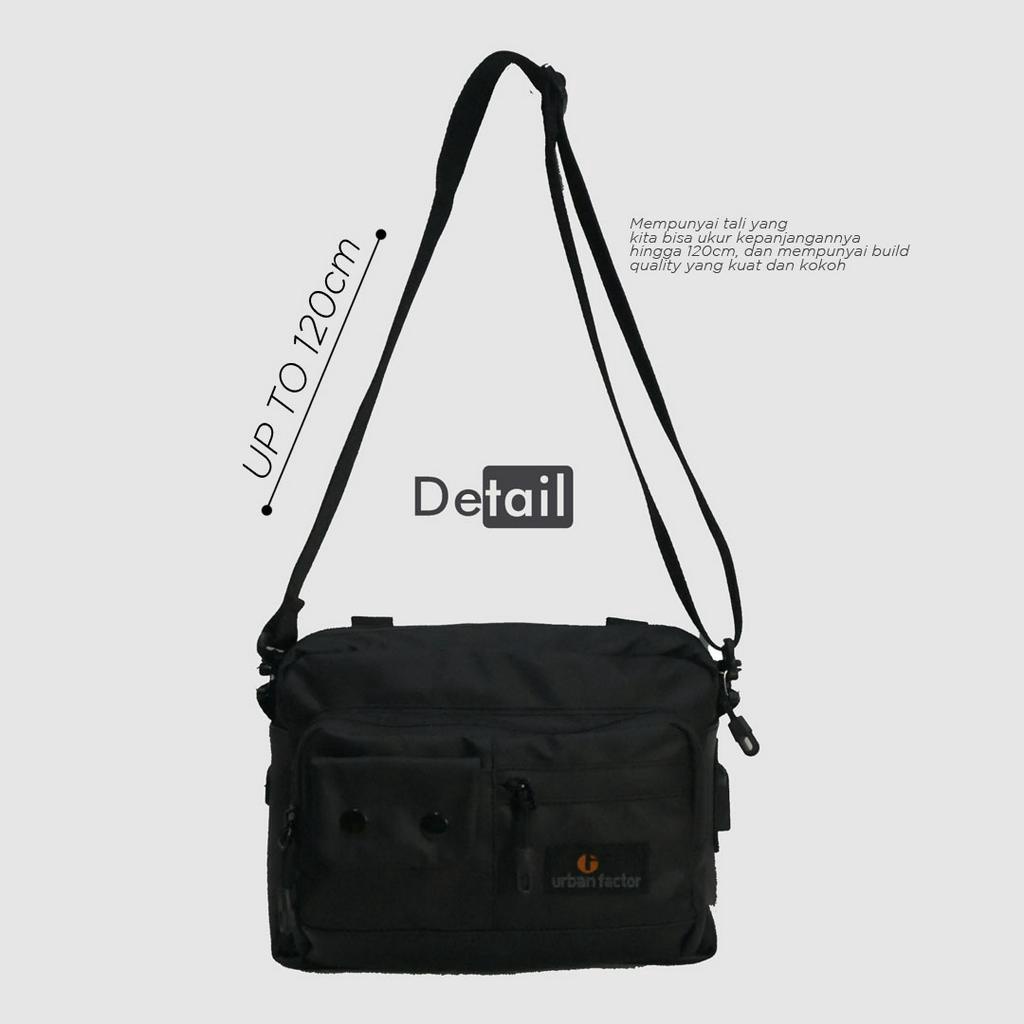 Tas Selempang Pria Wanita Banyak Kompartemen Ada slot Handphone Casual Trendi Hangout Original Urban Rhys Black