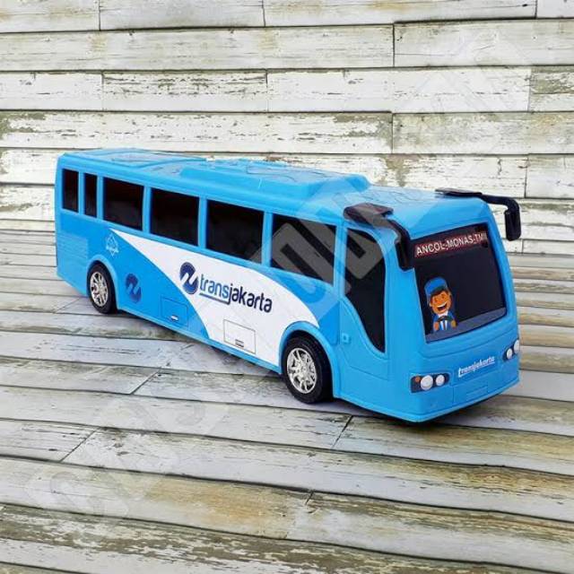 Mainan Bus Transjakarta - Mobil Bis Busway Tarik Anak Edukatif