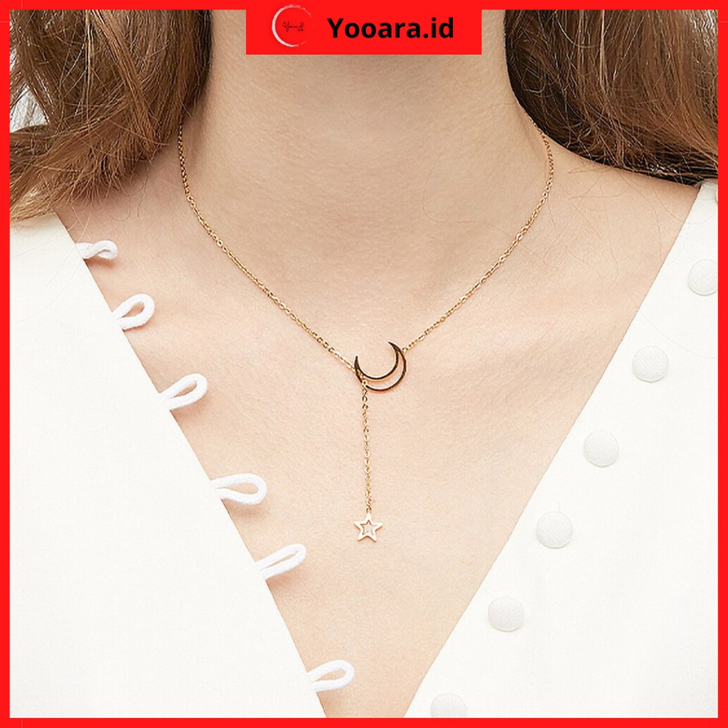 Kalung Wanita Simple Fashion Korea Aksesoris Murah Bulan Bintang