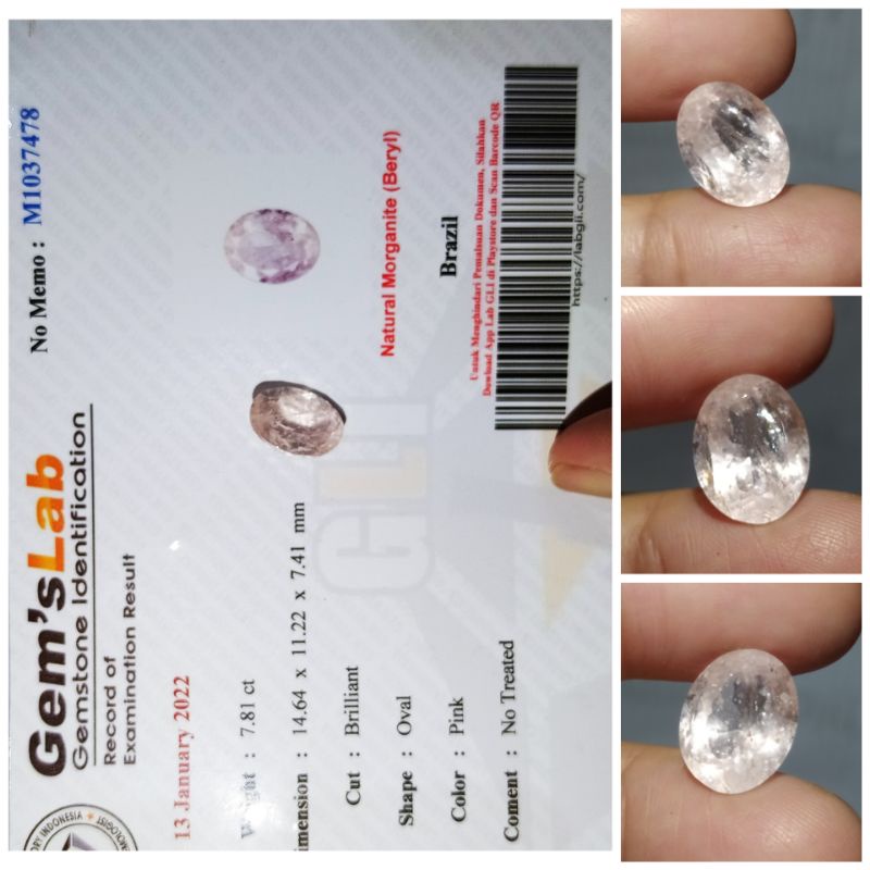 Natural Morganite Beryl Oval Cut NTD Big size memo GLI