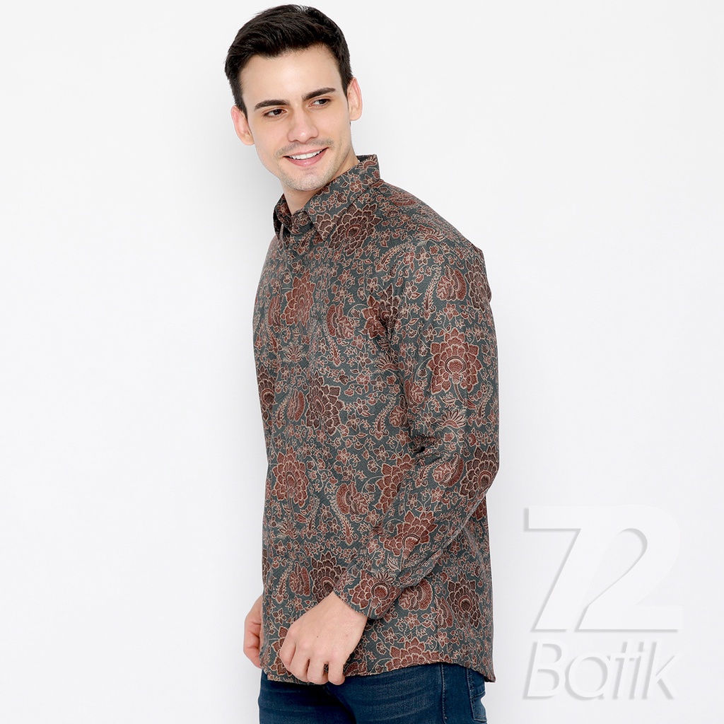 KEMEJA BATIK PRIA Dobby Lengan Panjang Slimfit Premium Warna Abu Grey Coklat 727284 Cap 72 - Baju Kemeja Atasan Pakaian Setelan Batik Pria Cowok Laki Laki Remaja Keluarga Kantor Lengan Panjang Modern Slimfit Slim Fit Premium Kekinian