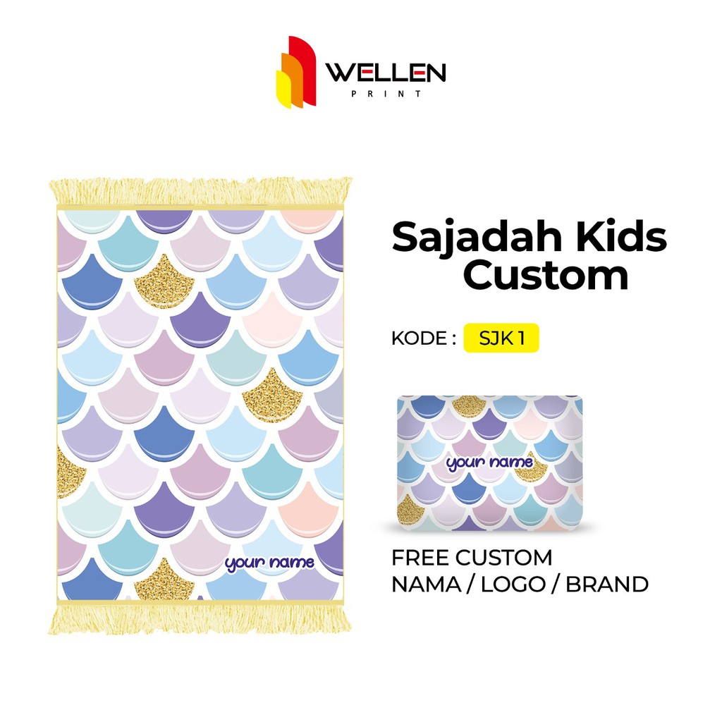 WELLEN PRINT - Sajadah custom print nama / cetak sajadah dan pouch ukuran kecil untuk anak-SJK 1