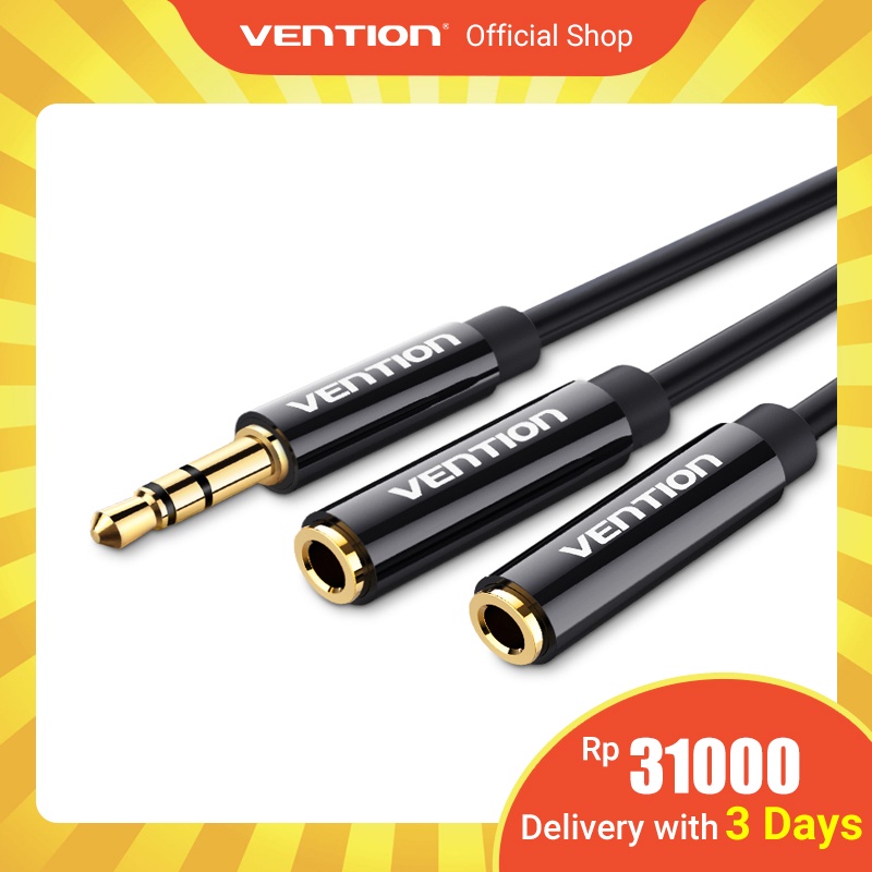 Vention Headset Adapter Kabel Splitter Jack 3.5mm 1 Male to 2 Female Audio Splitter