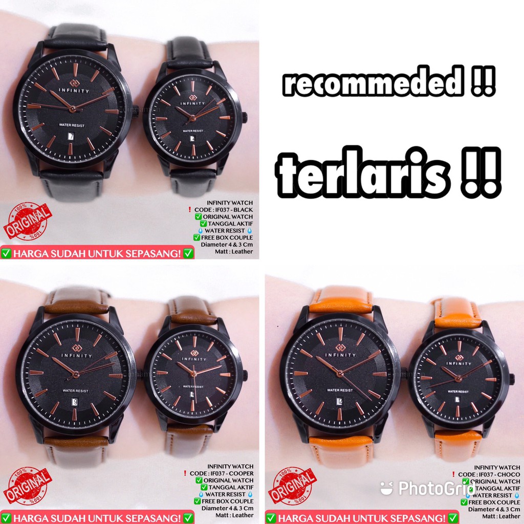 Jam tangan ORIGINAL COUPLE rantai INFINITY anti air garansi 1 tahun free box baterai IF001