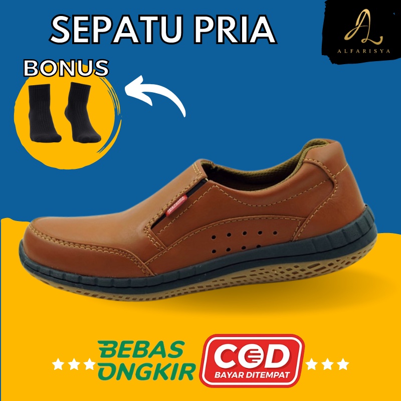 Sepatu Slip On Pria Original Casual Dewasa Ukuran 39 40 41 42 43 Warna Hitam Coklat Tua Muda Premium