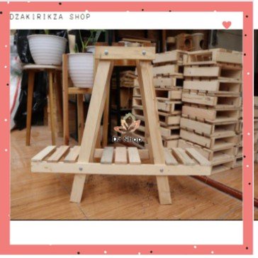 rak bunga kayu halus murah minimalis, tempat Pot Bunga Kayu Hambalan 2 Susun, rak pot bunga hiasan