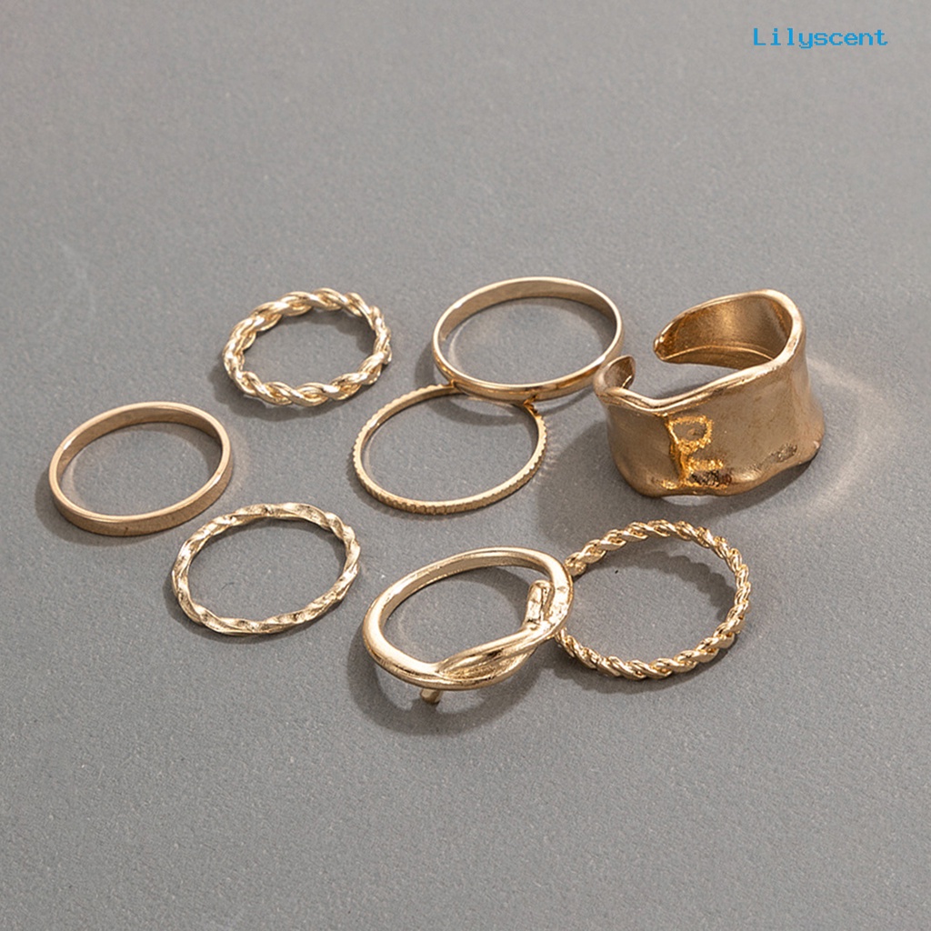 8pcs / Set Cincin Jari Bentuk Kepang Tidak Teratur Bahan Alloy Untuk Aksesoris Perhiasan