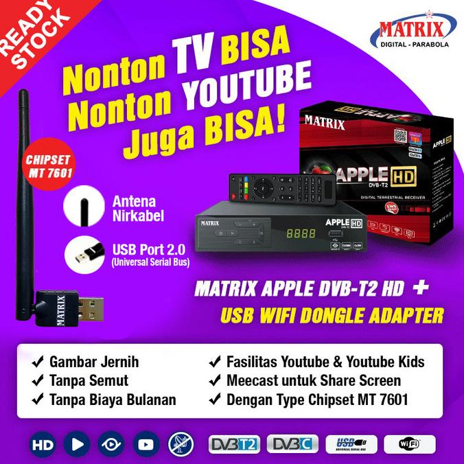 Stb Matrix Dvbt-2 Apple Hd + Wifi Dongle (Free Kabel Hdmi)