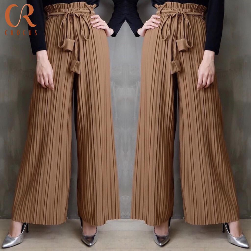  Celana  Kulot  Plisket  Ikat Tali Pinggang Premium Shopee 