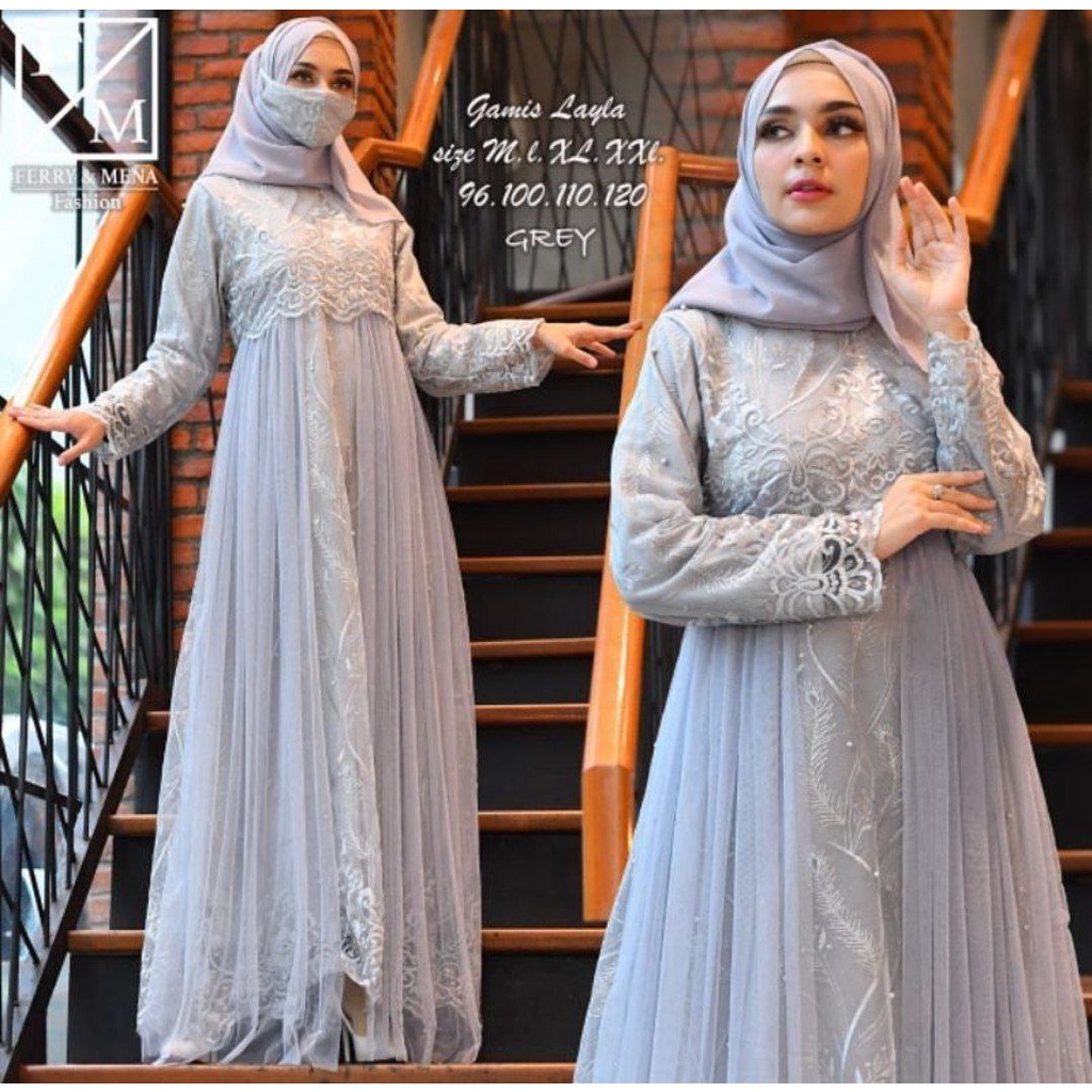 Gamis brukat abu-abu, Gamis kondangan, Baju kondangan, Gamis brokat, Gamis pesta, Gamis wisuda, Dres