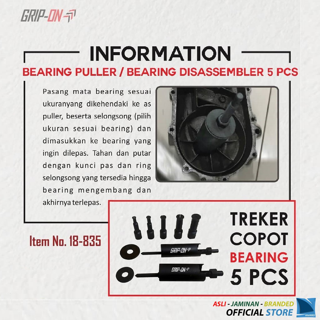 Alat Mengeluarkan Bearing Jepit Lubang Dalam Lahar Isi 5 pcs - Bearing Puller Disassembler GRIP-ON