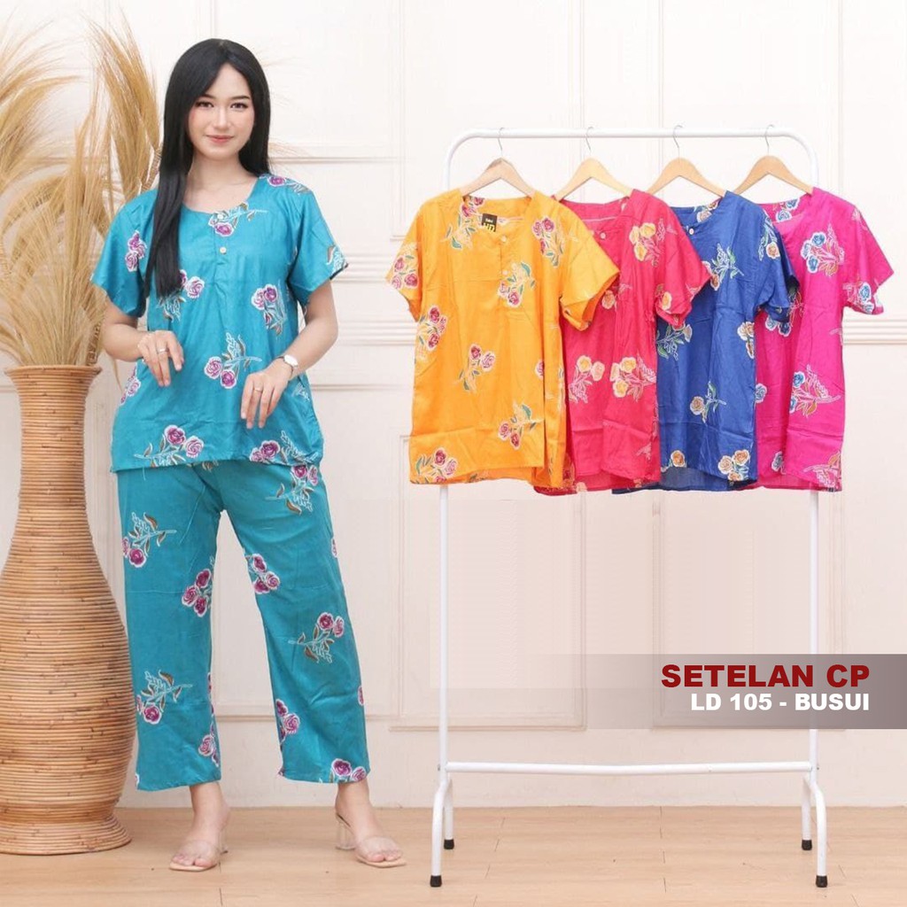 Setelan cp baju tidur wanita dada kancing busui bahan rayon adem - motif acak - nyaman dipake