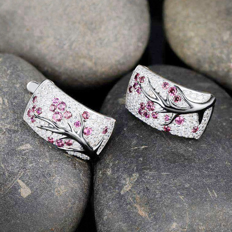 Anting Tusuk Sterling Silver 925 Desain Bunga Enamel Hias Cubic Zircon Handmade Untuk Wanita
