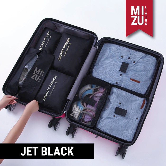 SECRET POUCH Travel Packing Cubes 7in1 Storage Pouch POLOS-JET Black