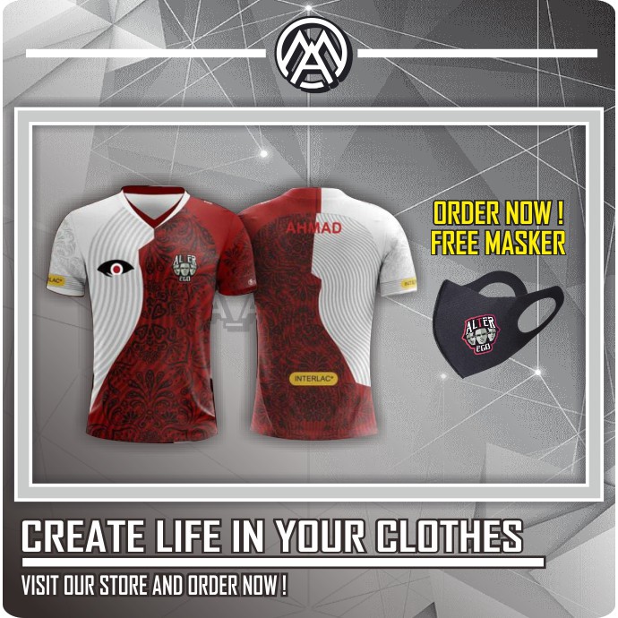 BAJU JERSEY GAMING ALTER EGO MERAH PUTIH TERBARU 2020 FREE NICKENAME