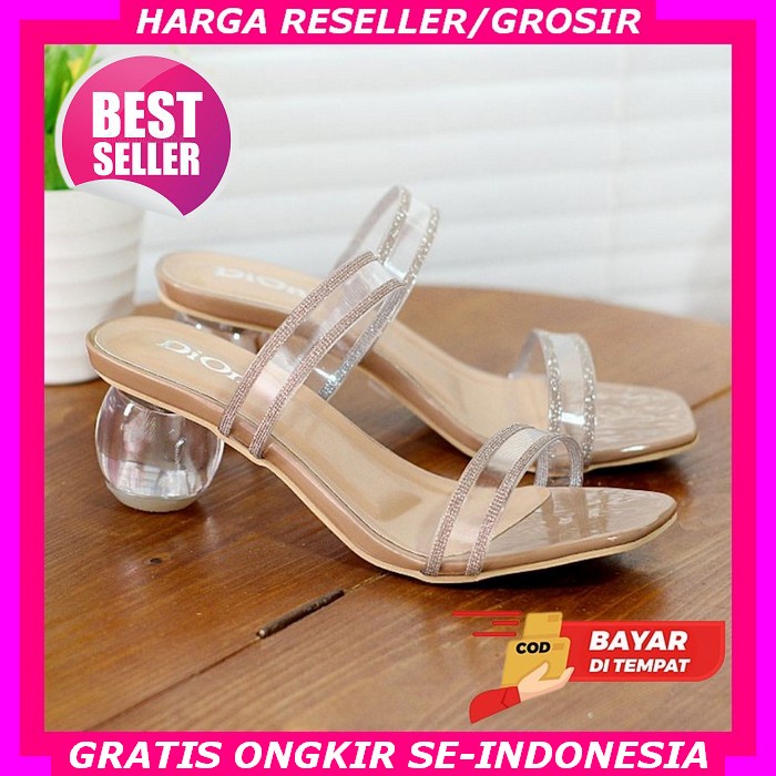 High Heels Terbaru Hak Pesta Murah Mewah Hils Import Iy608 Sandal Wanita Block Heels Kaca Ht77 - 37,
