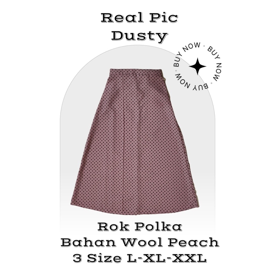 Rok Polkat Wanita Span Panjang Korea Style Motif Polkadot Bahan Wool Peach Good Quality Premium