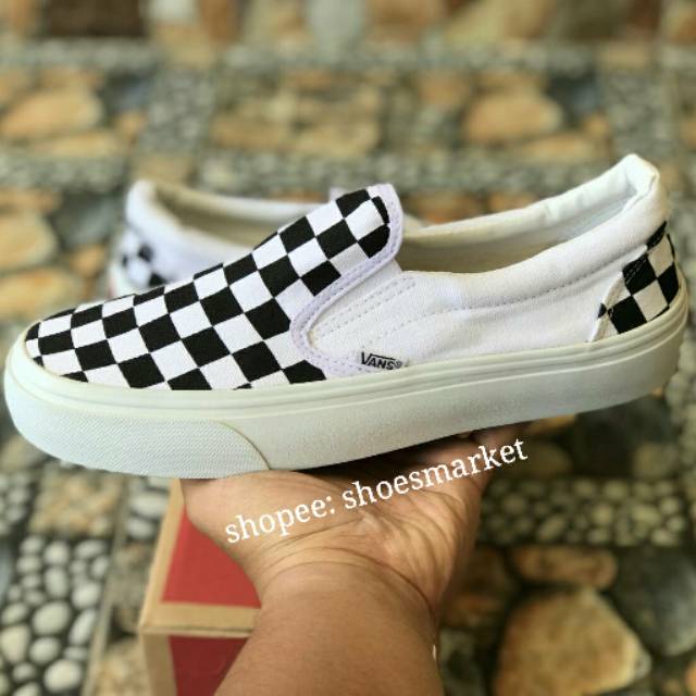 VANS SLIP ON MONO CHECKERBOARD BLACK WHITE WAFFLE DT