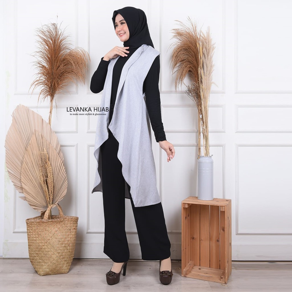 Kardigan Panjang Wanita Polos, Kardigan Muslim bahan Linen Look, Outer Hijab