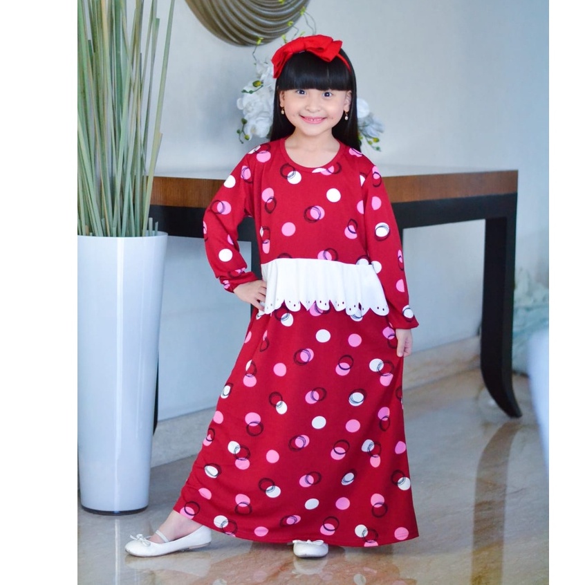 MOMOGI-GAMIS KELLY /GAMIS ANAK PEREMPUAN POLKA LASER CUTTING/Usia 5th-10th