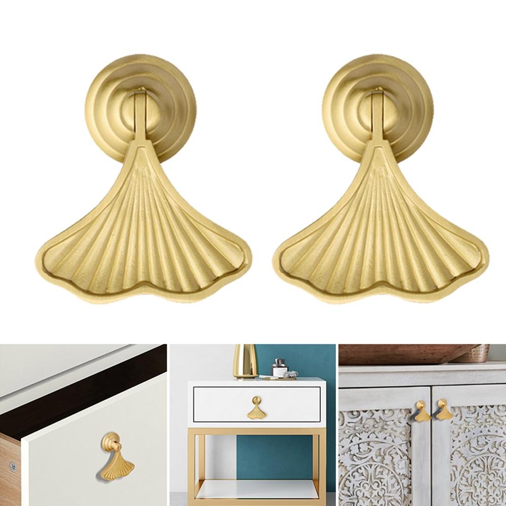 [Elegan] Knob Laci Ginkgo Daun 2/4pcs Bedside Table Rak Buku Kuningan Sepatu Furniture Hardware