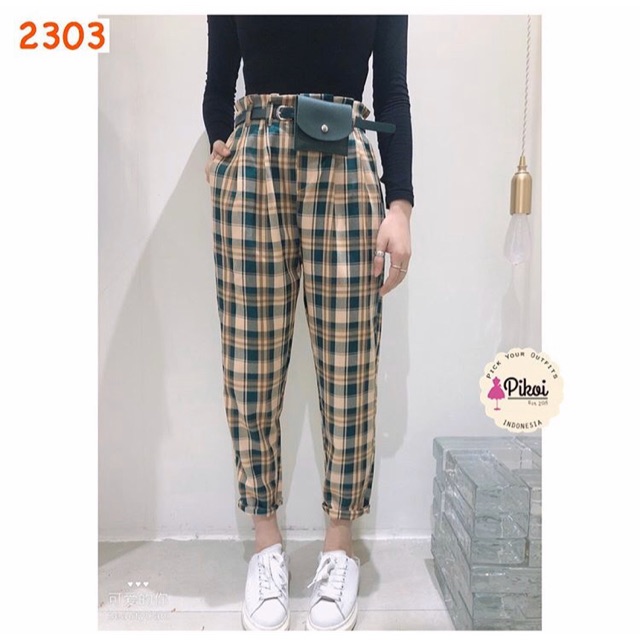 Celana panjang wanita murah / celana flanel wanita / celana highwaist cewek / celana kotak cewe 2303