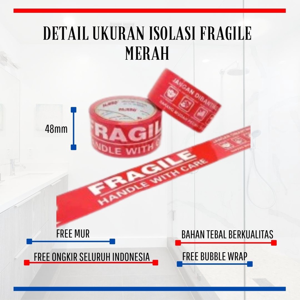 Lakban Fragile / Isolasi Fragile Packinging / Solasi Packing / Fragile Merah dan Fragile Putih