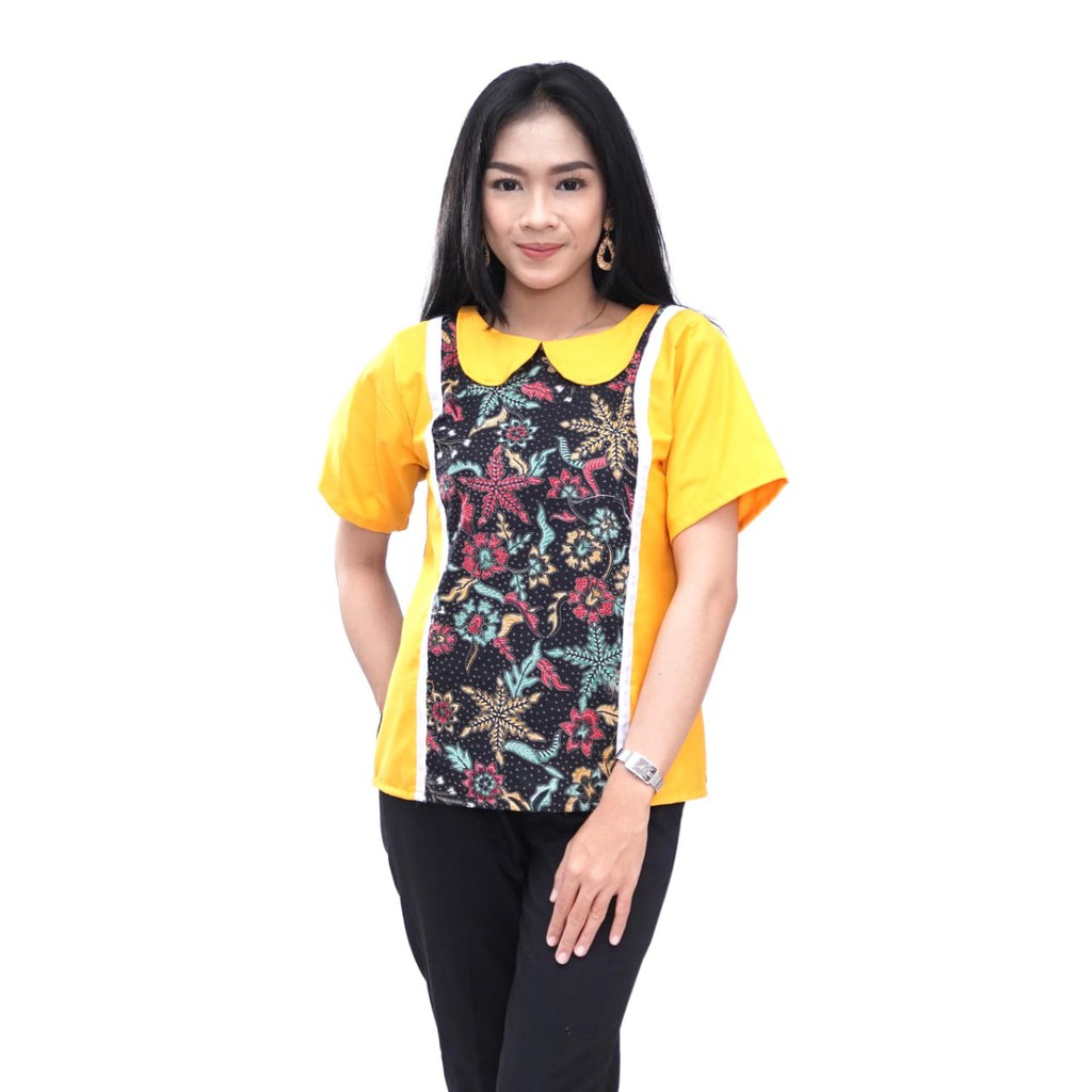 Batik Wanita Atasan Blouse Merah Kuning Modern Batik-imlek